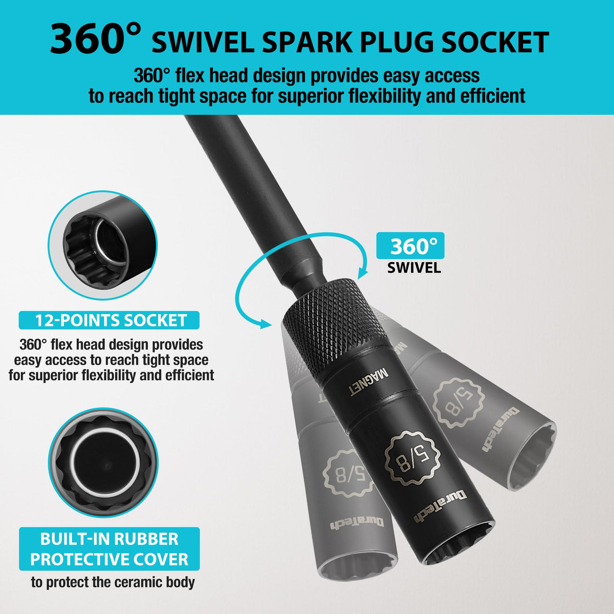 DURATECH 5/8" Swivel Magnetic Spark Plug Socket with Enhanced Magnetic Head