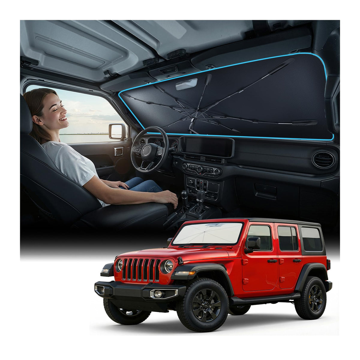Nmoiss 2026 Windshield Sun Shade Umbrella [Vinyl Coating Heat Shield]