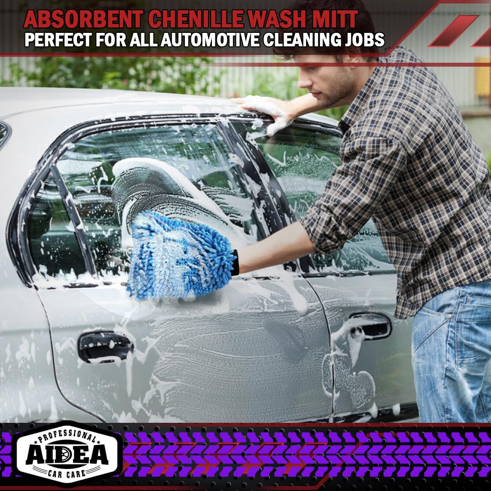 AIDEA Car Wash Mitt Microfiber-2PK, Car Wash Brush, Green, 7.12''X10.14''