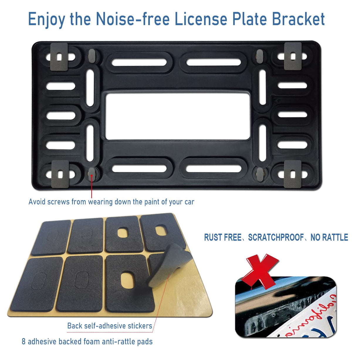 BGGTMO License Plate Bracket Holder- Front License Plate Mounting Kit, Universal Bumper Car Tag Frame Mount Adapter with Stainless Steel Screw Cap, Cable Ties