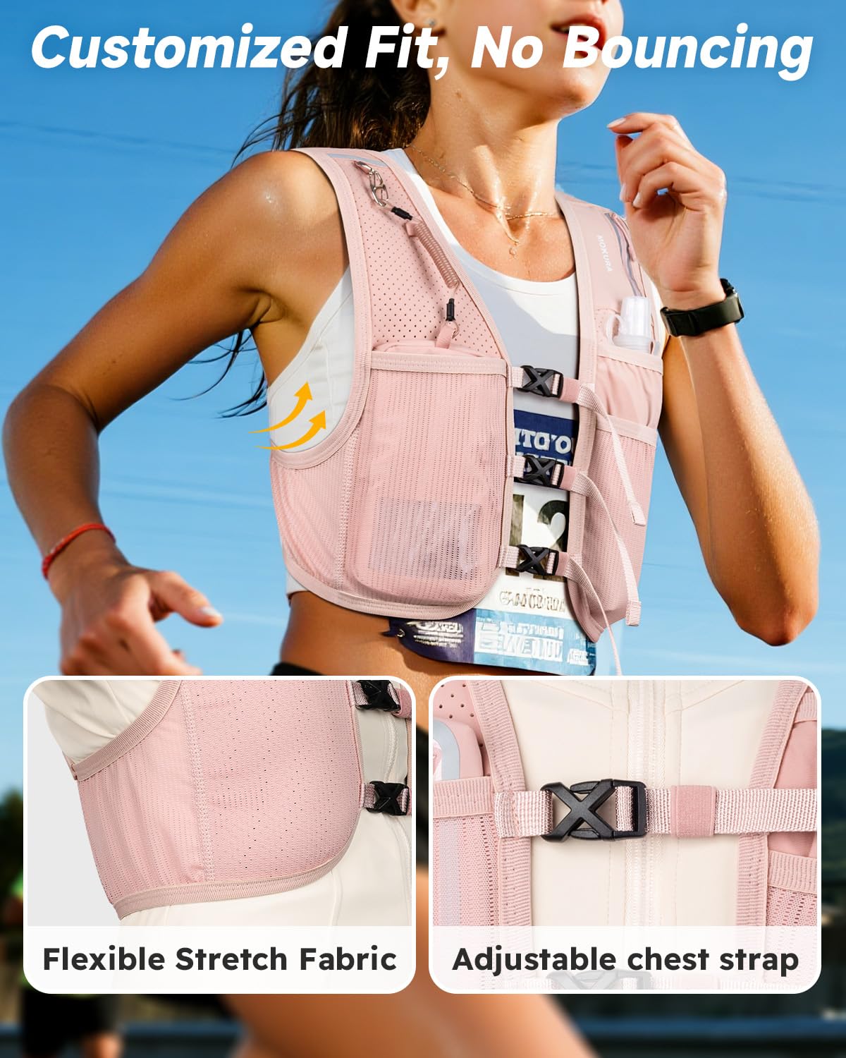 MOKURA Running Vest for Women Men with 500ML Soft Flask & Phone Holder