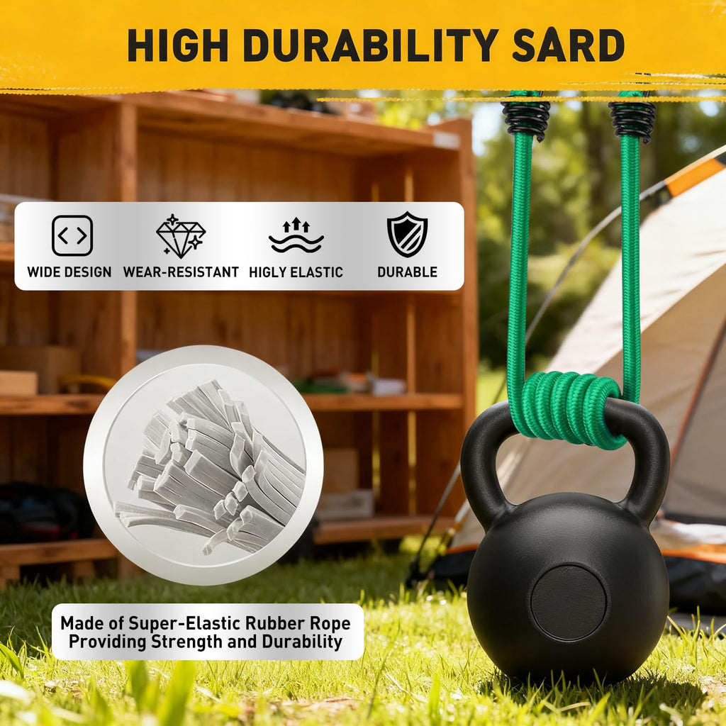 Bungee Cords Heavy Duty Outdoor: 20 Pcs Premium Rubber Bungee Cords with Hooks in a Storage Jar Includes 10", 18", 24", 30", 36", 48" Bungee Cord for Camping, Tent, Fastening Items