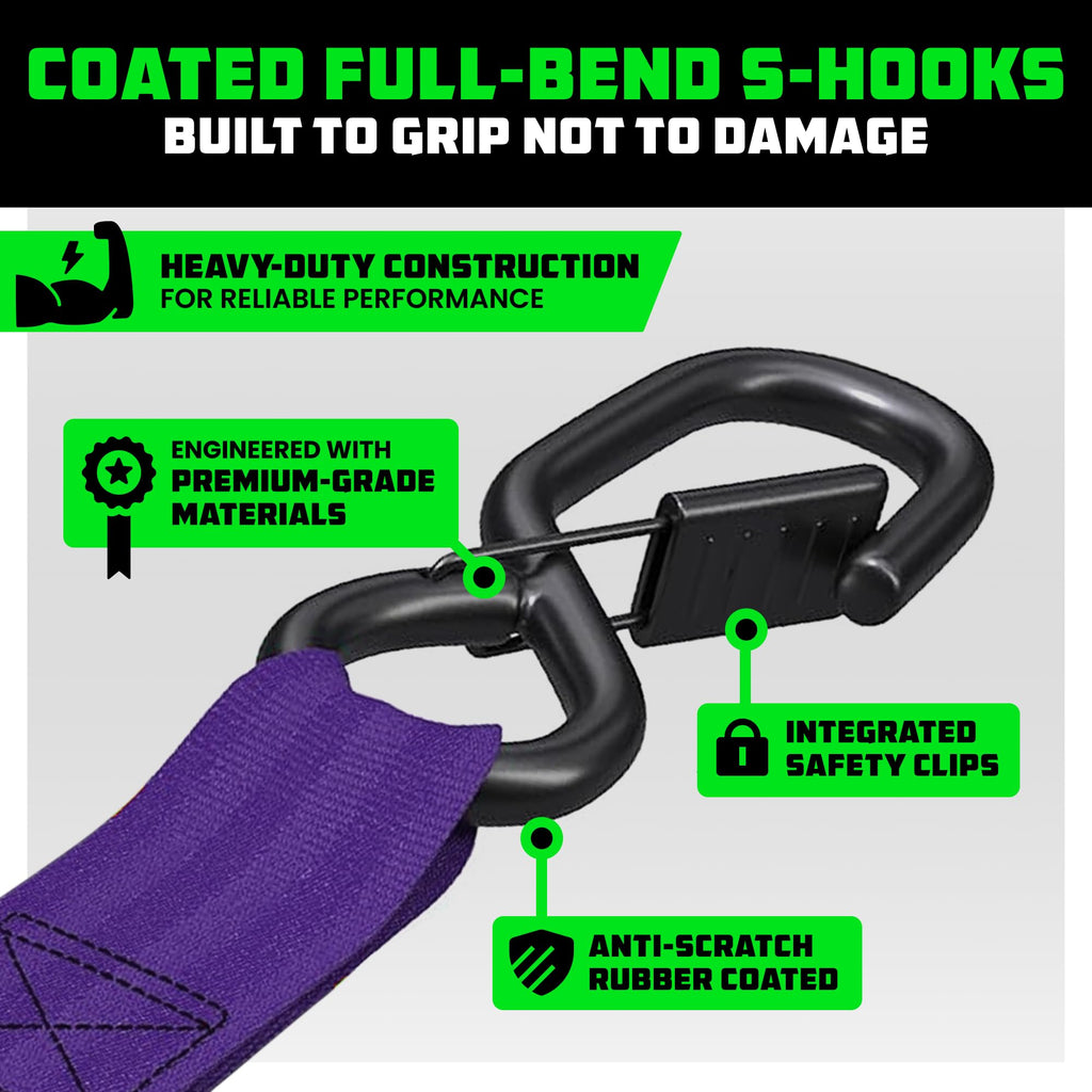 Rhino USA Retractable Ratchet Straps (4-Pack) - 1in x 10ft, Black