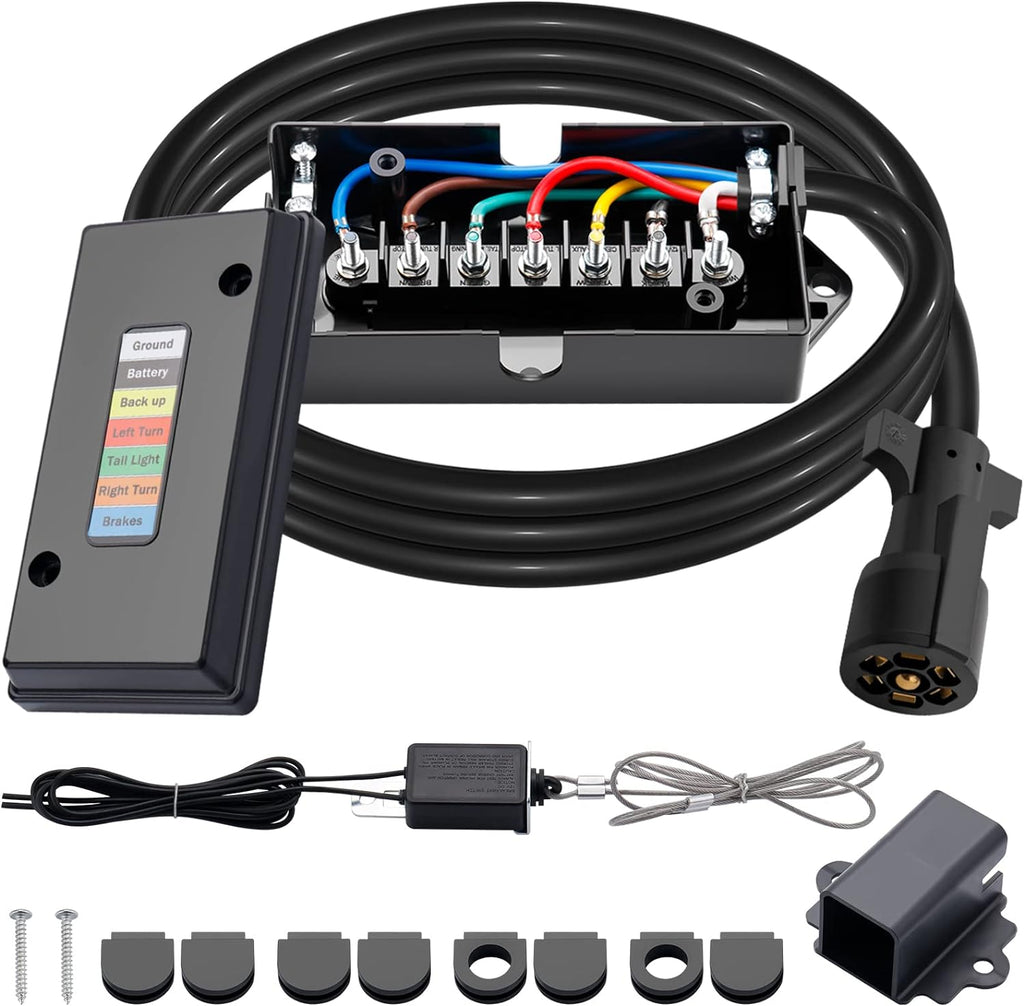 CheeMuii 8FT 7 Way Trailer Wiring Harness Kit & Junction Box 7 Trailer Cord