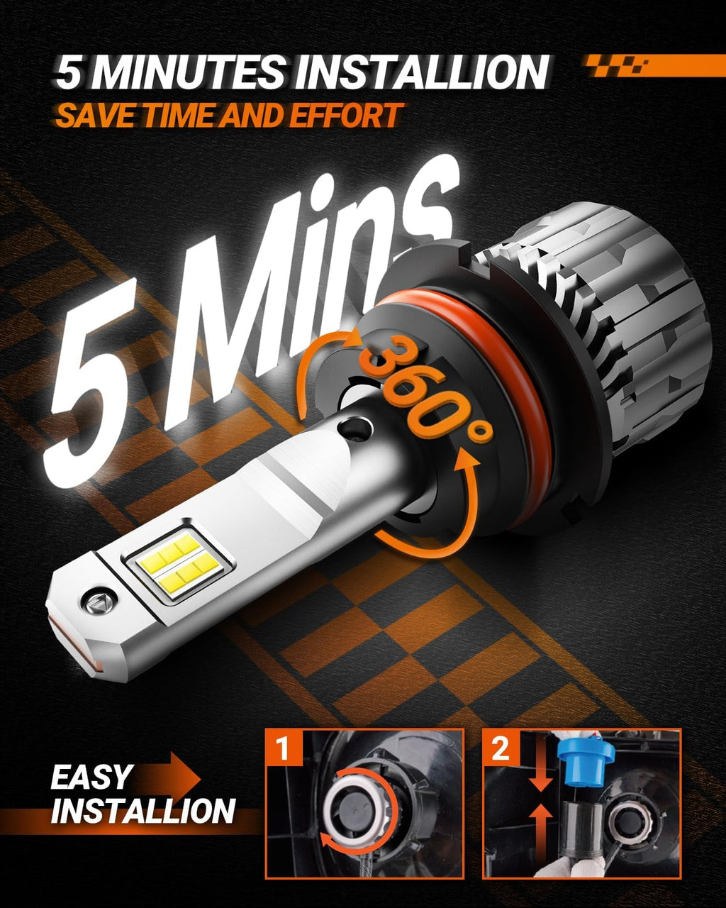 SEALIGHT H13 Bulbs, 70000LM 800% Brighter 6500K Cool White H13 Bulbs with Fan, 70000H Lifespan, IP68 Waterproof, Pack of 2