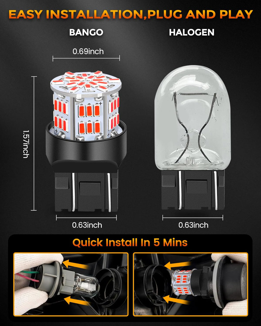 BANGO 1157 LED Bulb Red Brake Tail Light, 2057 2357 7528 BAY15D Super Bright for Car Tail Brake Parking Lights, 4 Pack