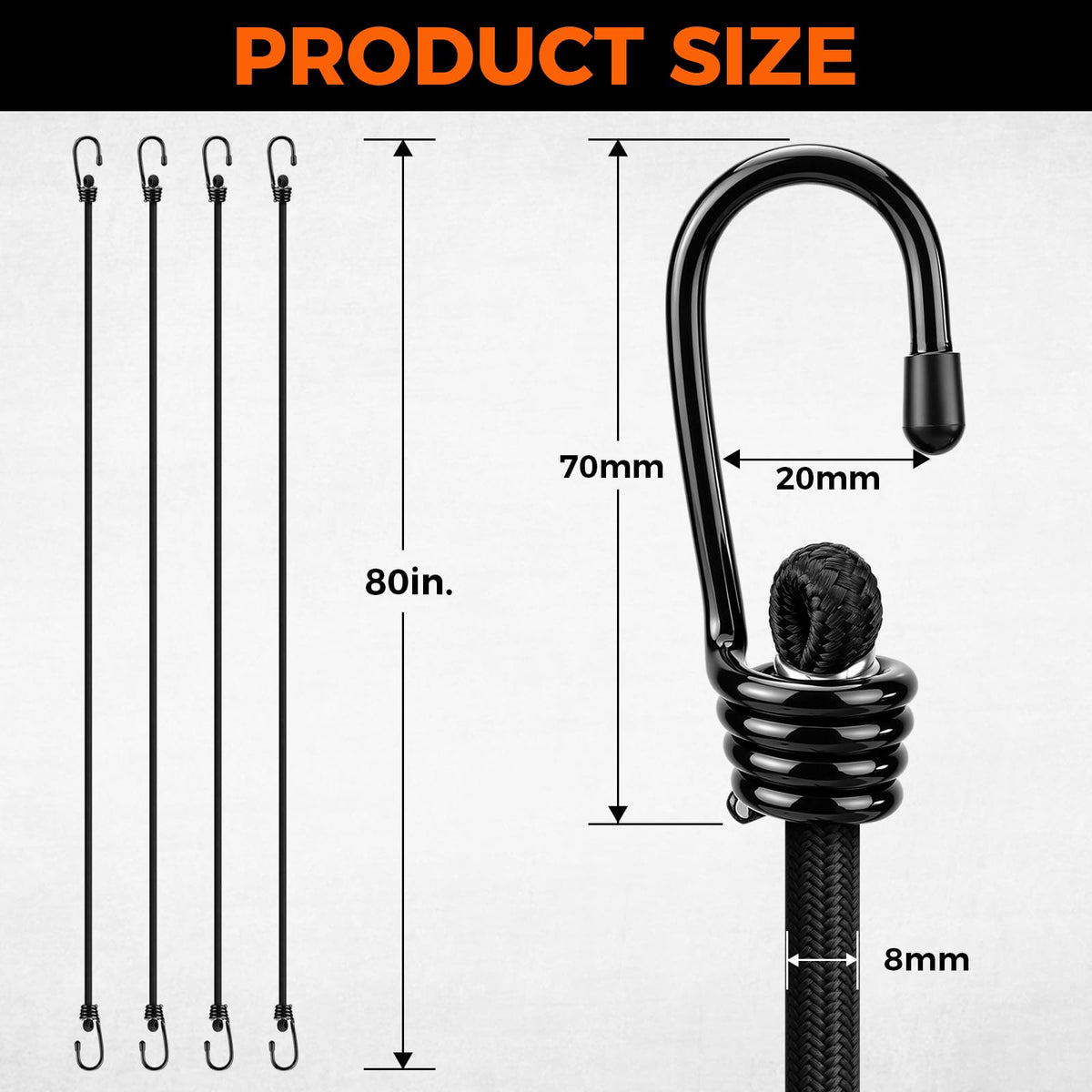 HORUSDY 31-Piece Premium Bungee Cords Assortment Jar, Includes 10”,18”,24”,32”,40” Bungee Cords, 6“ Zip Ties, 8”Canopy/Tarp Ball Ties and Crocodile Mouth Tarp Clips