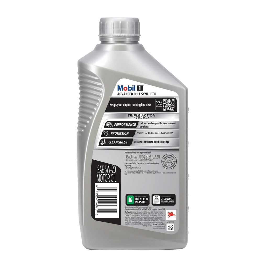 Mobil 1 Advanced Full Synthetic Motor Oil 5W-20, 5 Quart