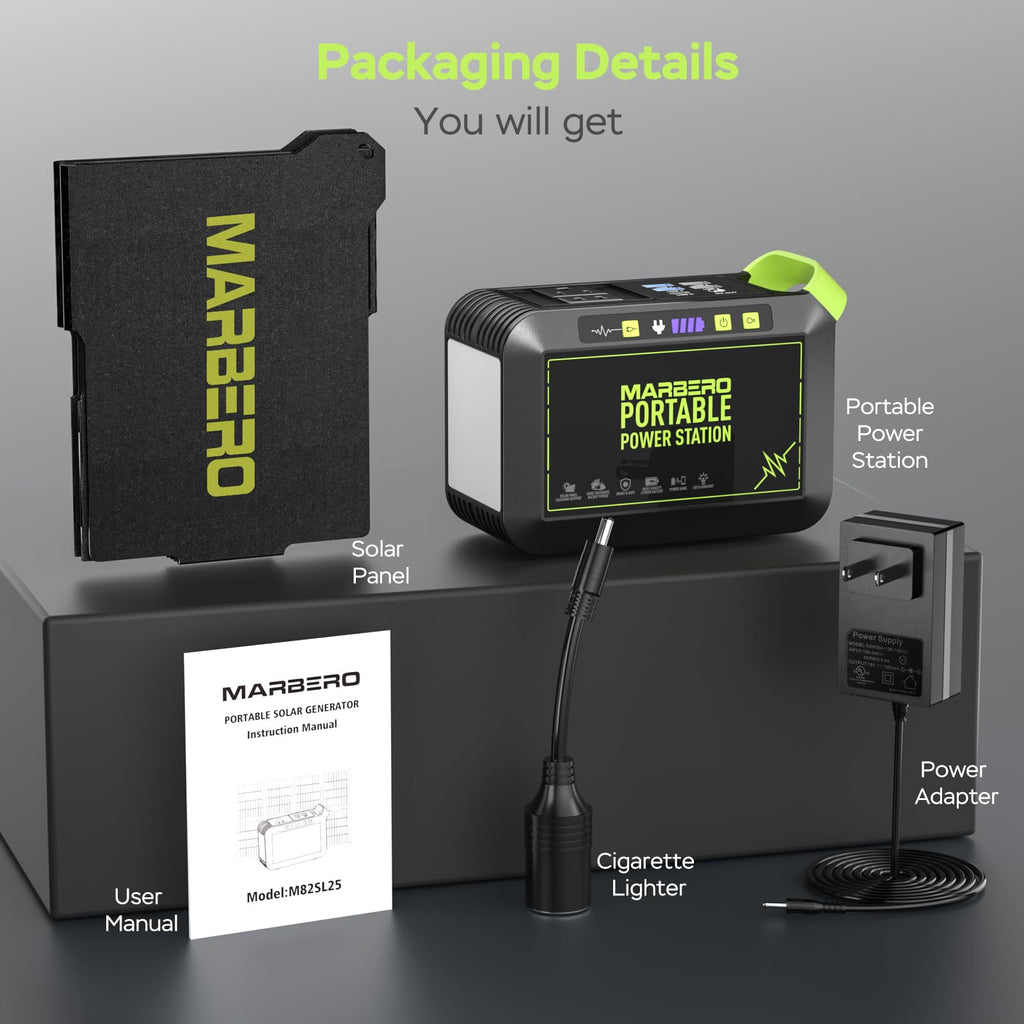 MARBERO Portable Power Station 88Wh, 120W Surge, Solar Generator 24,000mAh