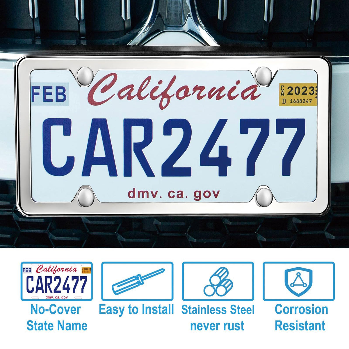 2PCS Premium Matte Black License Plate Frames, Solid Rust-Proof Aluminum Holder with 2 Holes, Universal Car Frame for Women and Man, Including Screws, by Lengnoyp.