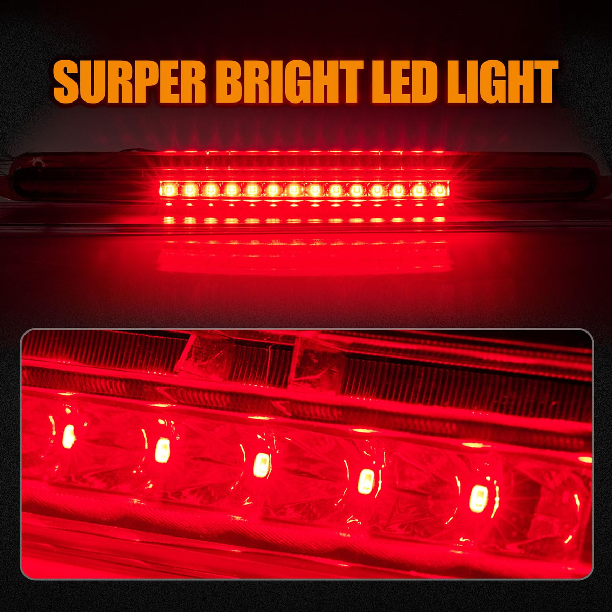 Third 3rd Brake Light, LED High Mount Stop Light for 2007-2013 Chevy Silverado/GMC Sierra 1500 2500HD 3500HD, Rear Center Cab Roof Tail Cargo Lamp, Red Lens