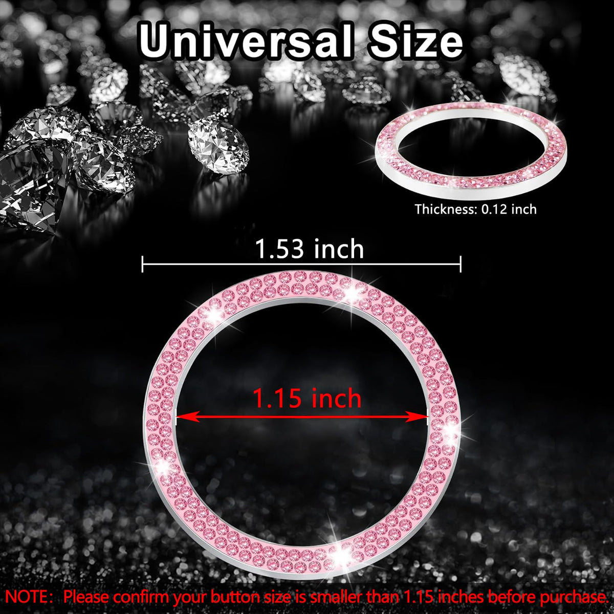 LivTee 2 PCS Crystal Double Rhinestone Car Engine Start Stop Decoration Ring, Bling Car Interior Accessories for Women, Push to Start Button Cover Sticker, Automotive Decals, White