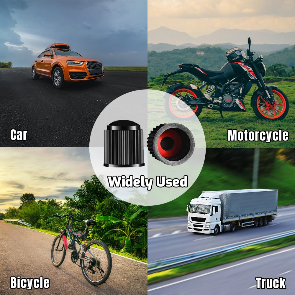 Tire Valve Stem Caps The Upgraded Version has a Sealing Ring for Car, Motorbike, Trucks, Bike, Bicycle （Black） (24)