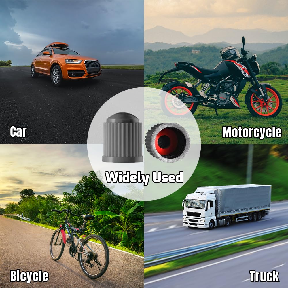 Tire Valve Stem Caps The Upgraded Version has a Sealing Ring for Car, Motorbike, Trucks, Bike, Bicycle （Black） (24)