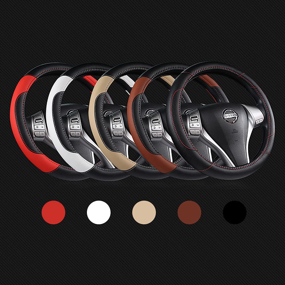 Leather Car Steering Wheel Cover, Universal Fit for Most Cars, Beige