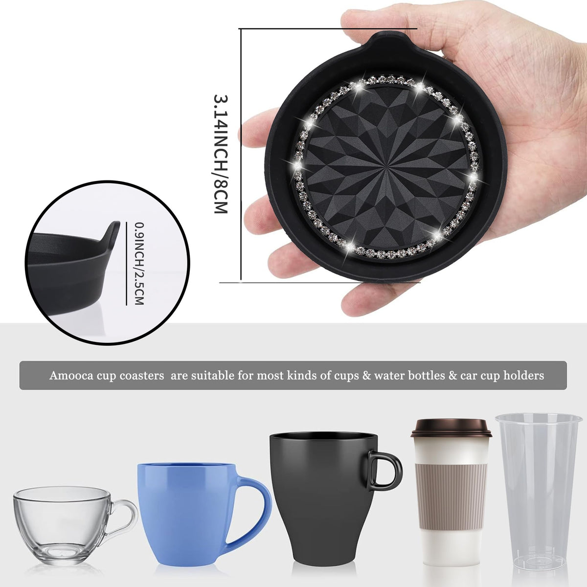 Amooca 2-Pack Car Cup Coaster Silicone Spill-Proof Cup Holder Inserts