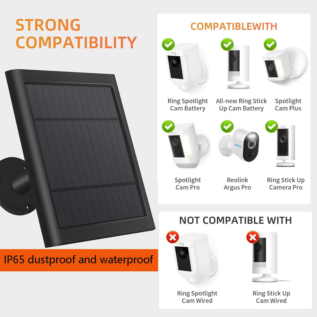 Solar Panel for Ring Camera, 2 Pack 4W Solar Charger with 10FT Cable, USB-C to Barrel Plug Adapter, Compatible with Ring Stick Up Cam Battery/Pro, Spotlight Cam Battery/Plus/Pro, Reolink Argus Pro
