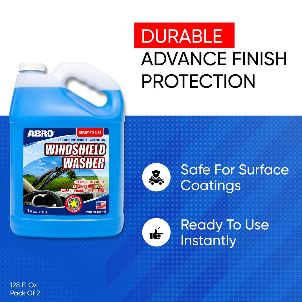 ABRO Windshield Washer Fluid 1 Gallon, Streak-Free Bug Remover, 1 Pack