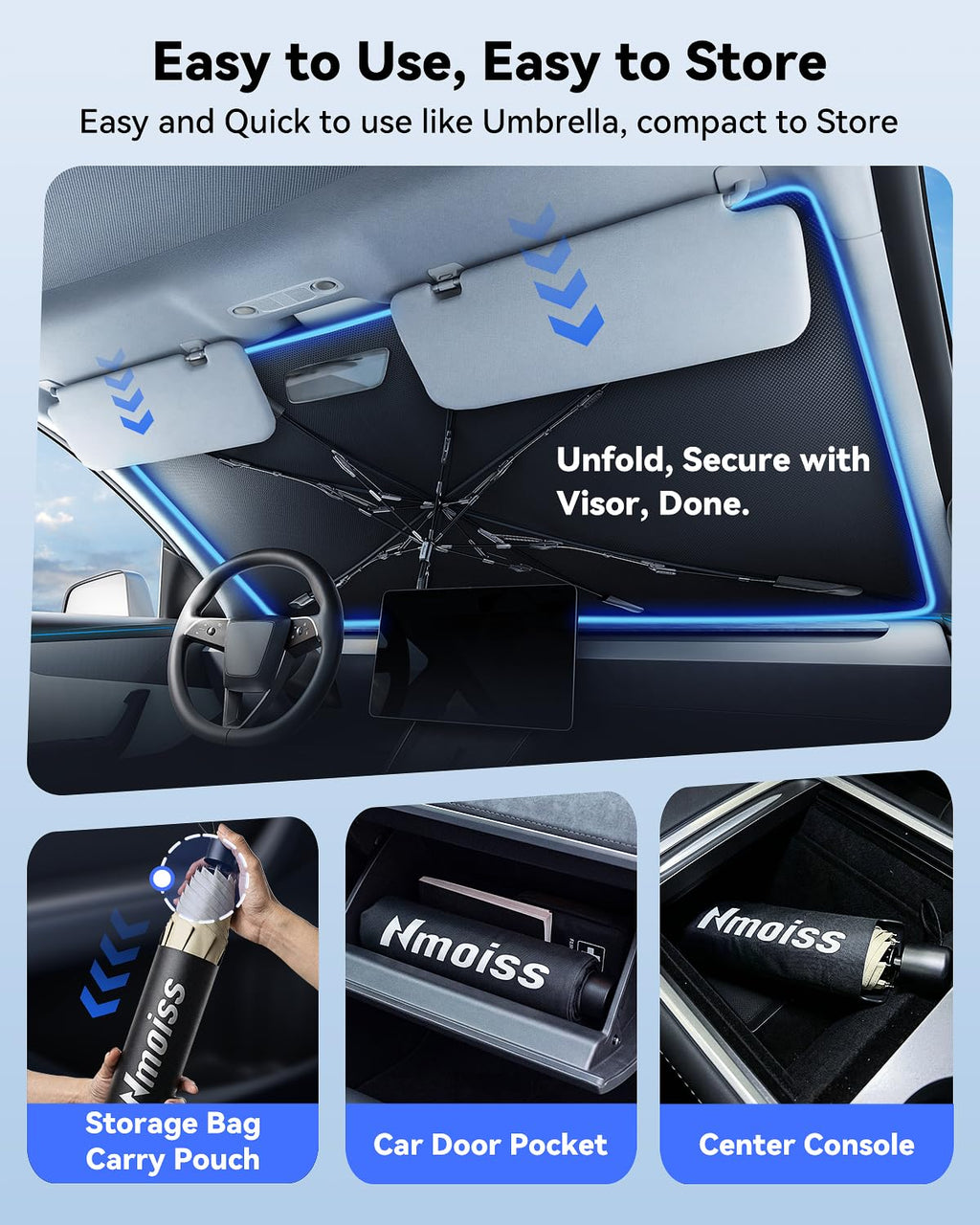 Nmoiss 2026 Windshield Sun Shade Umbrella [Vinyl Coating Heat Shield]