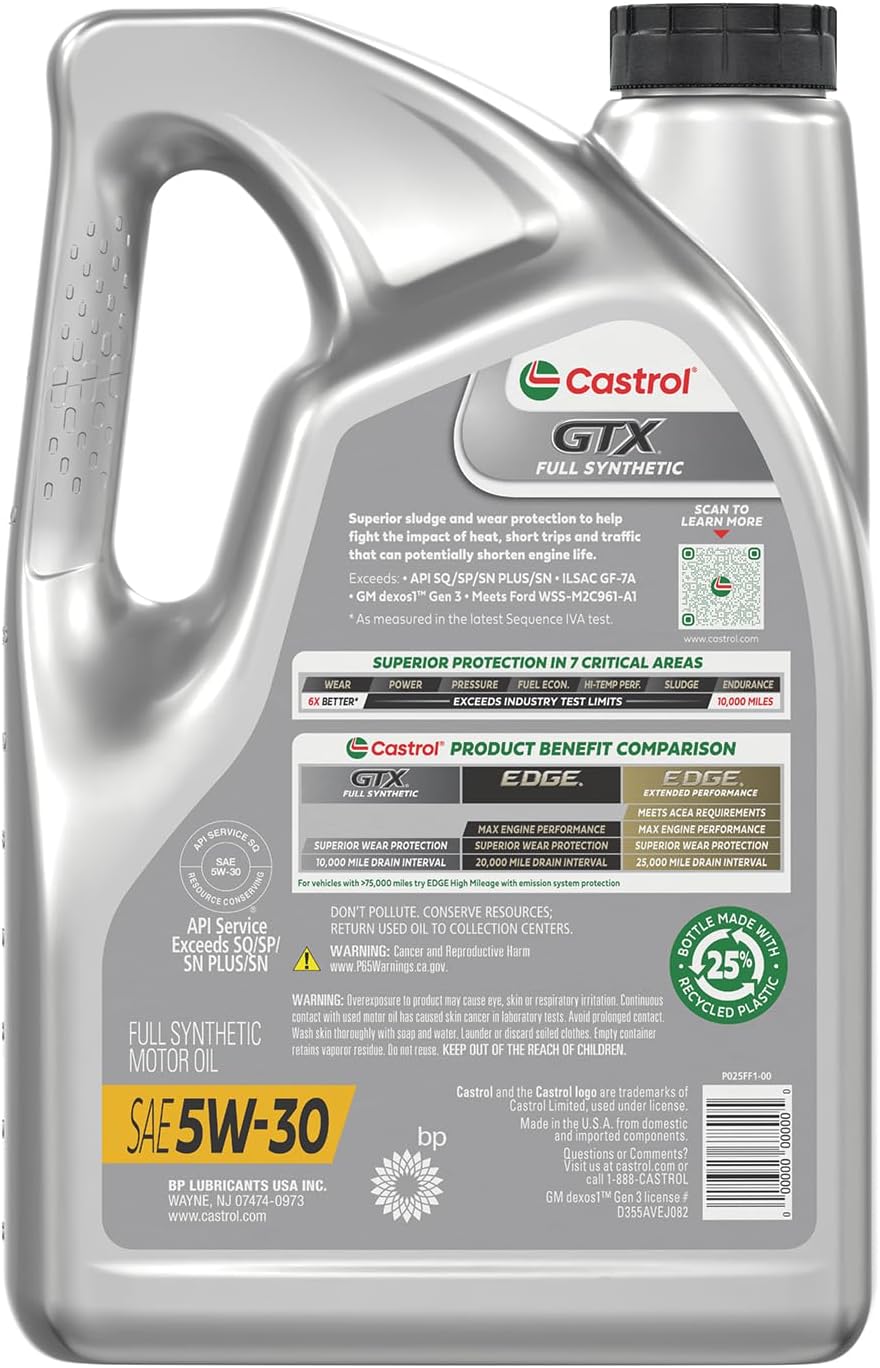 Castrol GTX Full Synthetic 5W-30 Motor Oil, 5 Quarts