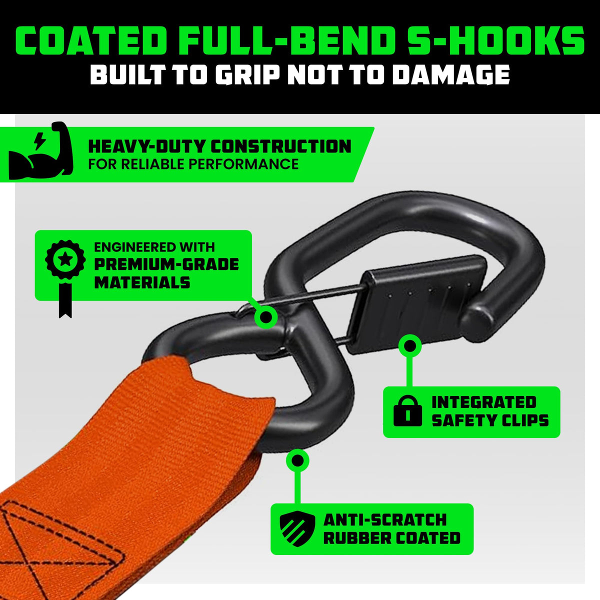 Rhino USA Retractable Ratchet Straps (4-Pack) - 1in x 10ft, Black