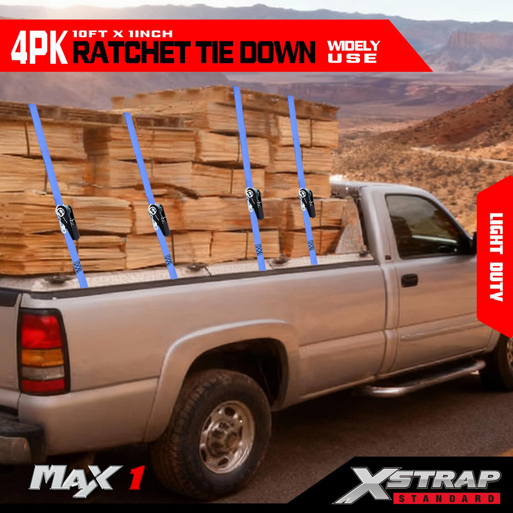 XSTRAP STANDARD 8-PK Ratchet Tie Down Straps, 1" x 10FT Cargo Straps, Black