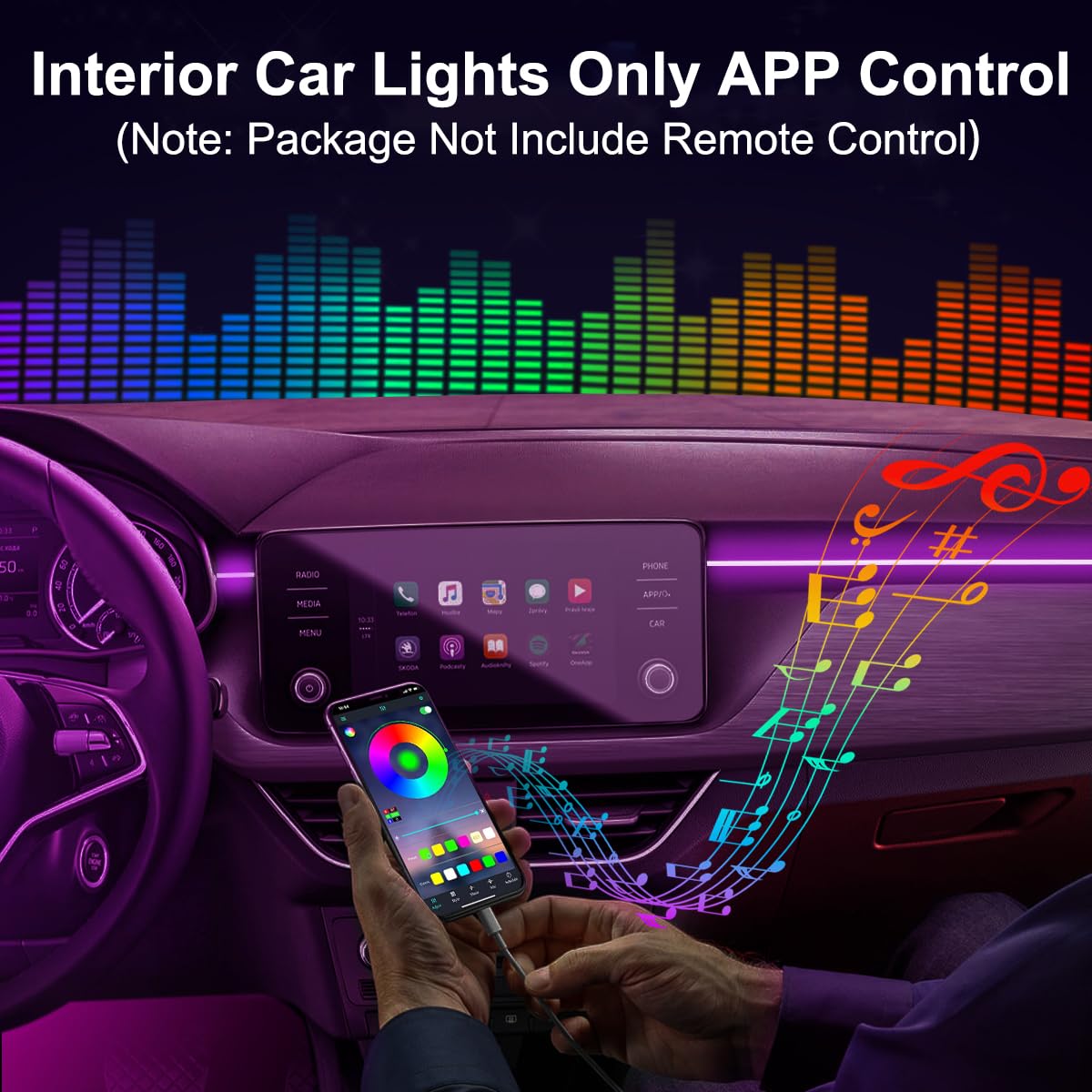 Interior Car LED Strip Lights APP Control, 5 in 1 RGB Ambient Lighting Kit