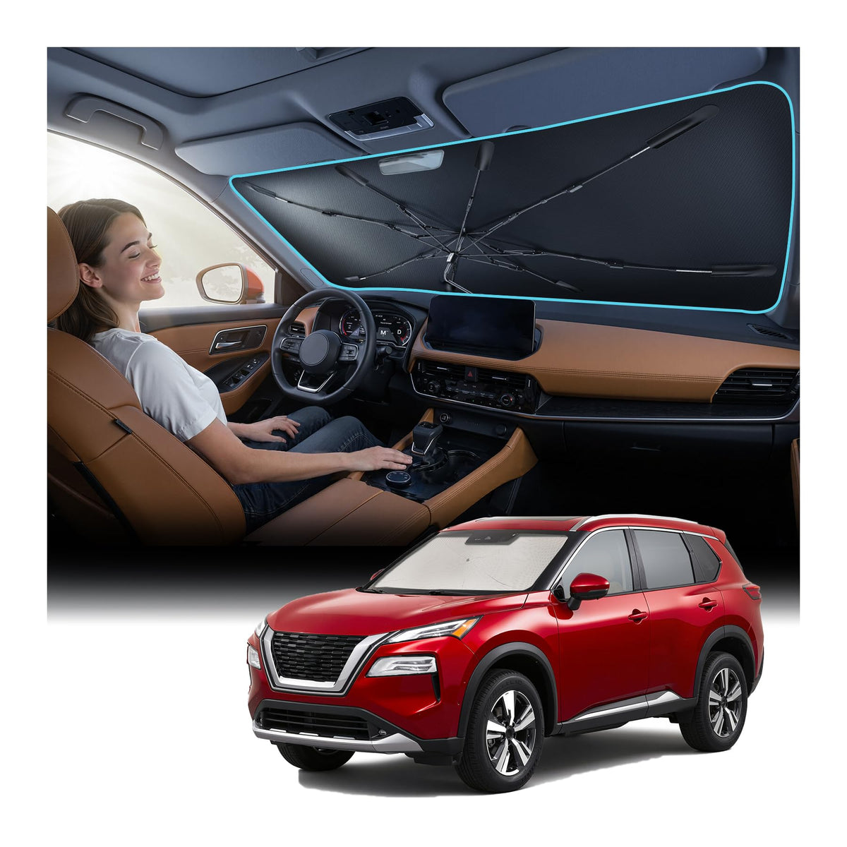 Nmoiss 2026 Windshield Sun Shade Umbrella [Vinyl Coating Heat Shield]