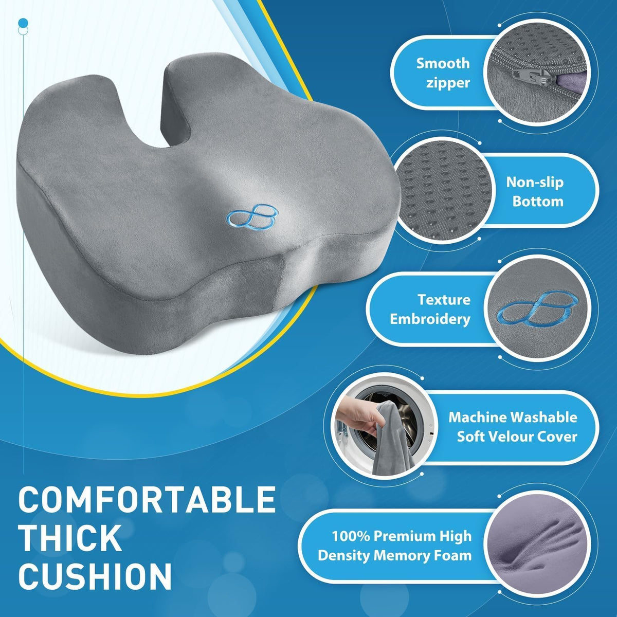 BlissTrends Memory Foam Seat Cushion for Office Chair & Car Seat, Black