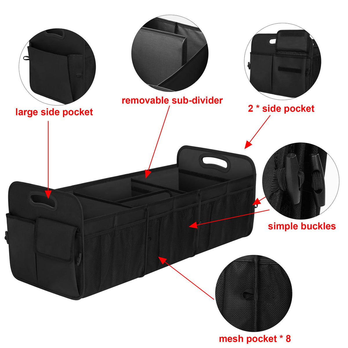 Femuar Car Trunk Organizer-Collapsible Car Storage for Suv/Jeep/Sedan