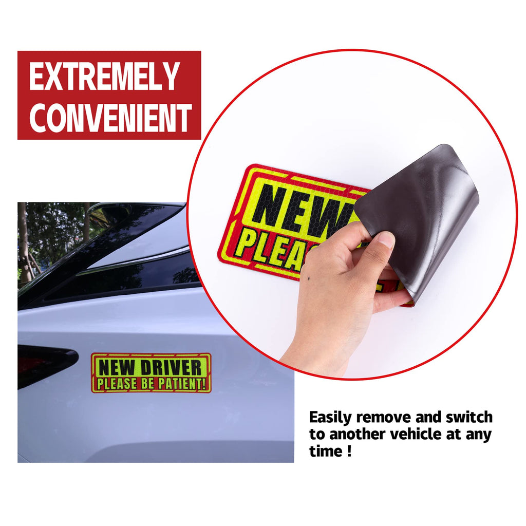 SINGARO Student Driver Magnet for Car - Please Be Patient, 3Pcs Magnetic Reflective Novice Sticker, New Driver Decal, Removable Exterior Car Accessories