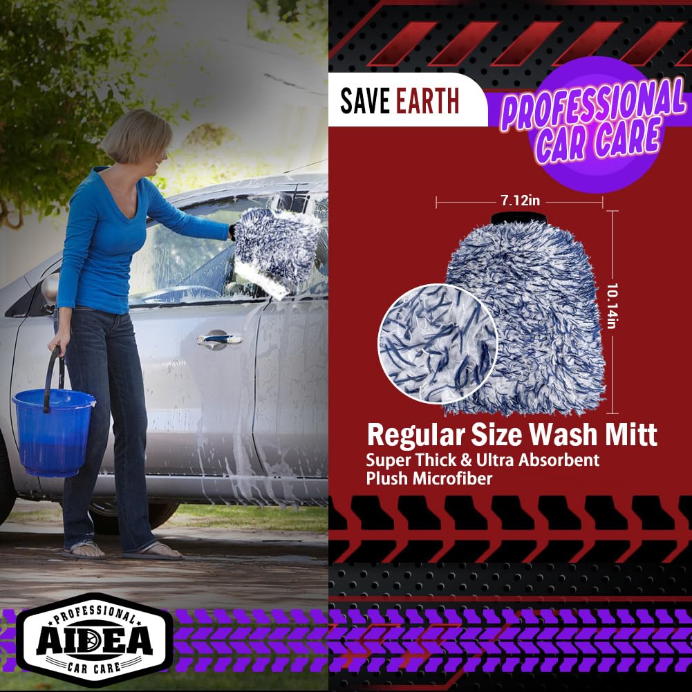 AIDEA Car Wash Mitt Microfiber-2PK, Car Wash Brush, Green, 7.12''X10.14''