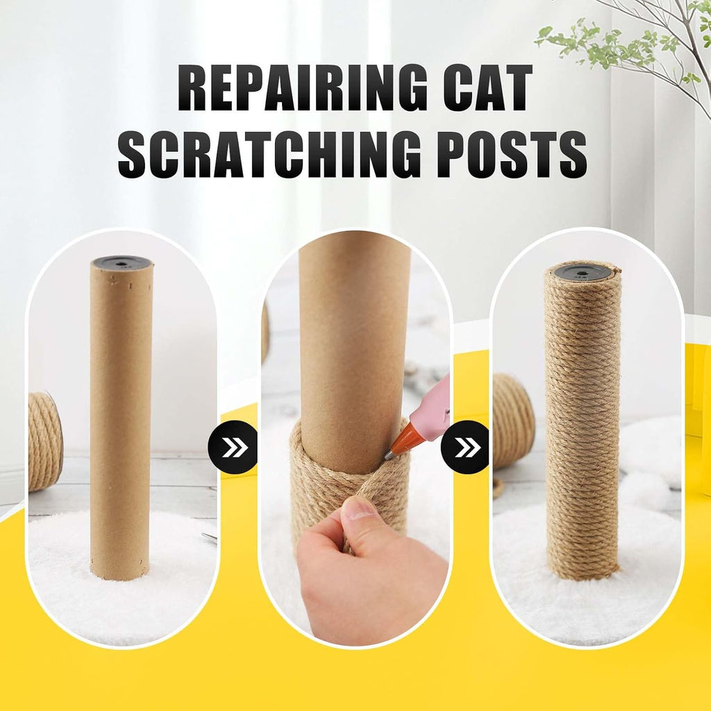 Natural Jute Twine, 8MM x 50FT Jute Rope Roll, Heavy Duty Thick Twine for Cat Scratching Post, Bundling, Gardening and DIY Crafts