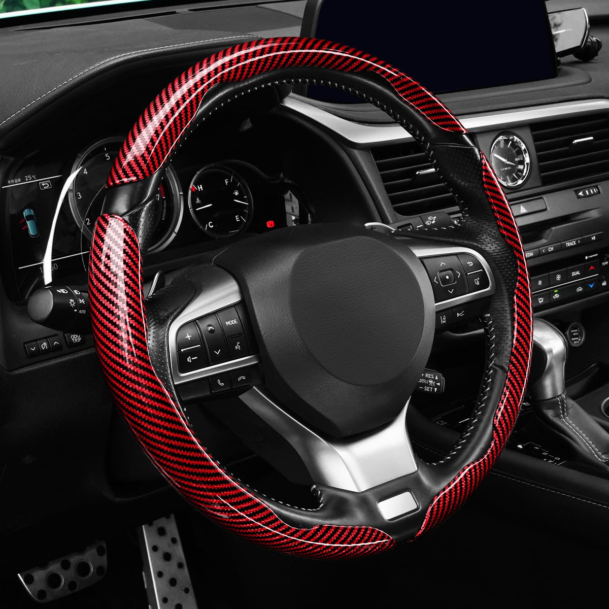 3pcs Carbon Fiber Anti-Skid Steering Wheel Cover, Waterproof & Segmented Butterfly Design, Universal 99% Vehicle Wheel Cover Protector, Car Interior Accessories (Black-3pcs)
