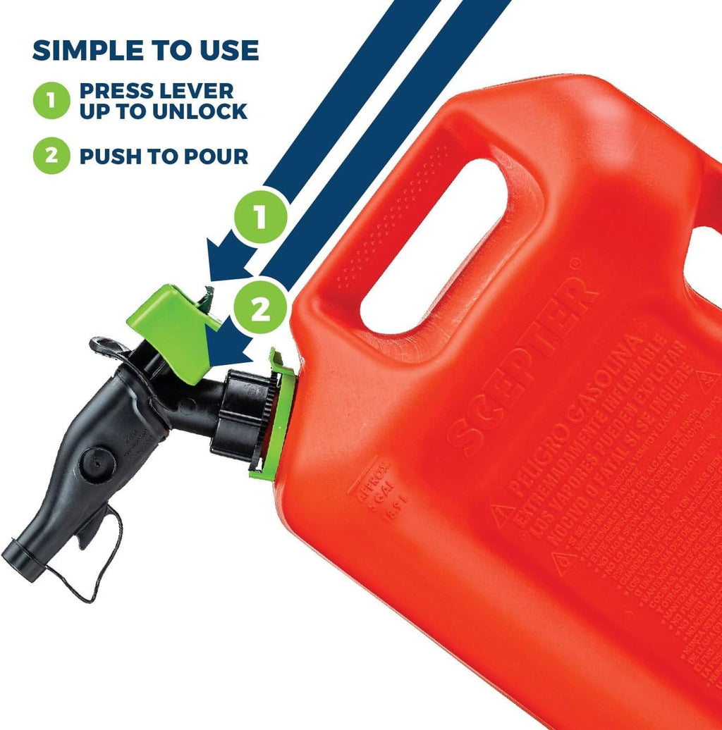 Scepter 5 Gal Gas Can, Spill Proof SmartControl Spout, Spout Extender, Red