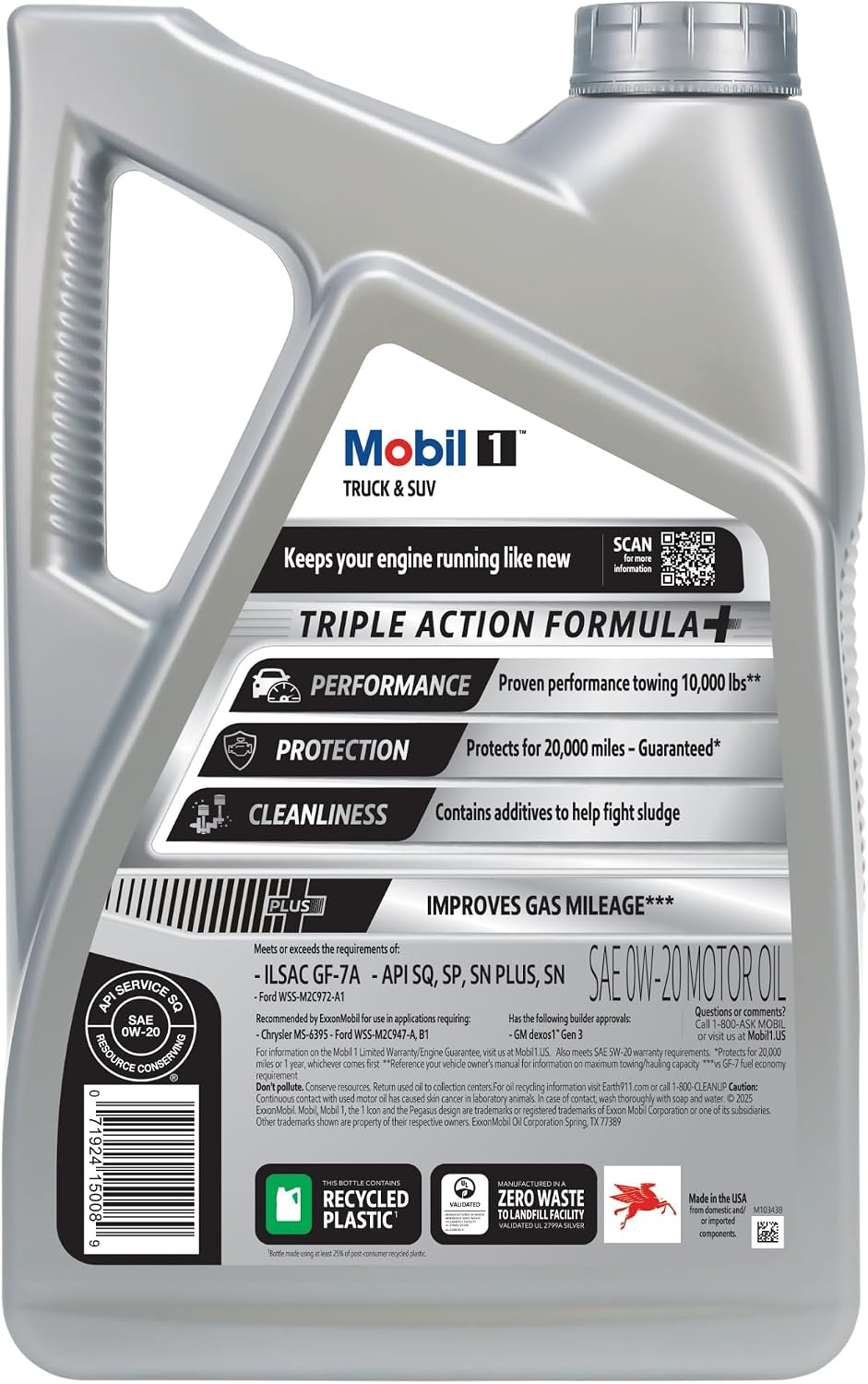 Mobil 1 Truck & SUV Full Synthetic Motor Oil 0W-20, 5 Quart