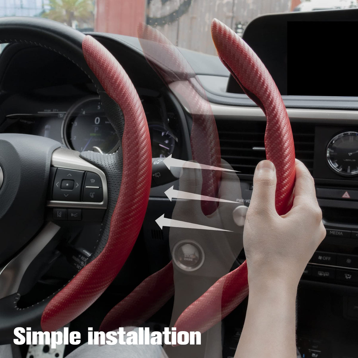 3pcs Carbon Fiber Anti-Skid Steering Wheel Cover, Waterproof & Segmented Butterfly Design, Universal 99% Vehicle Wheel Cover Protector, Car Interior Accessories (Black-3pcs)