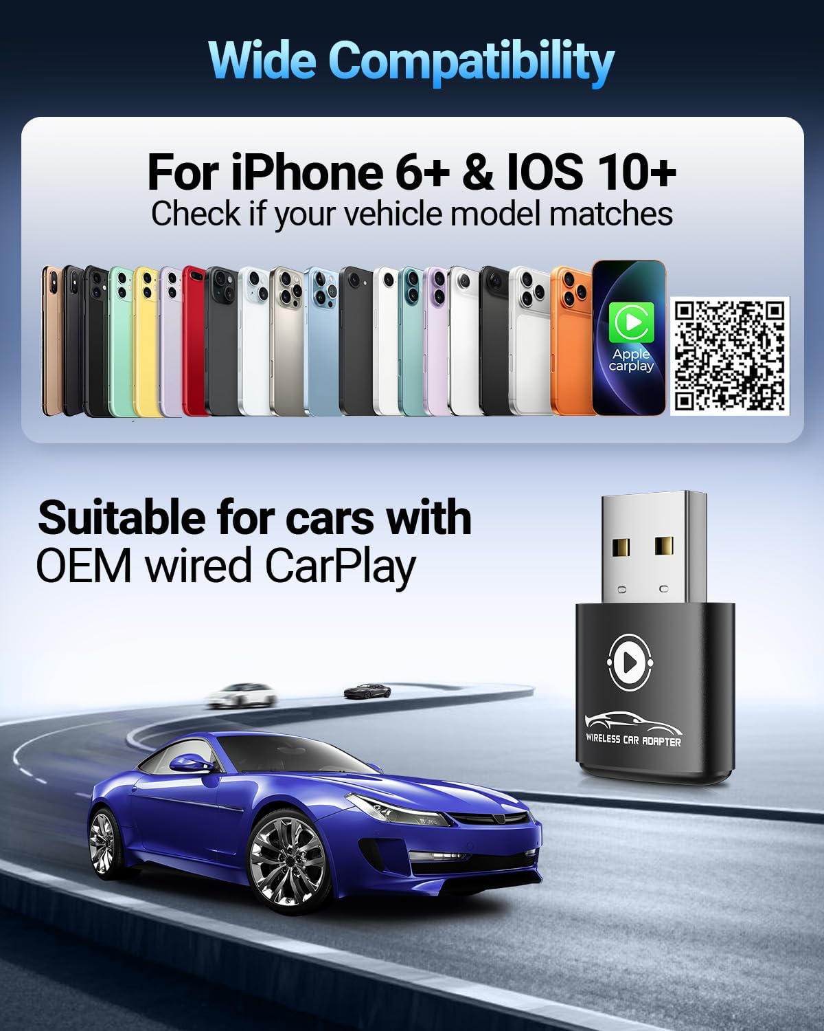 Wireless CarPlay Adapter for iPhone 2026 Upgraded(Black)