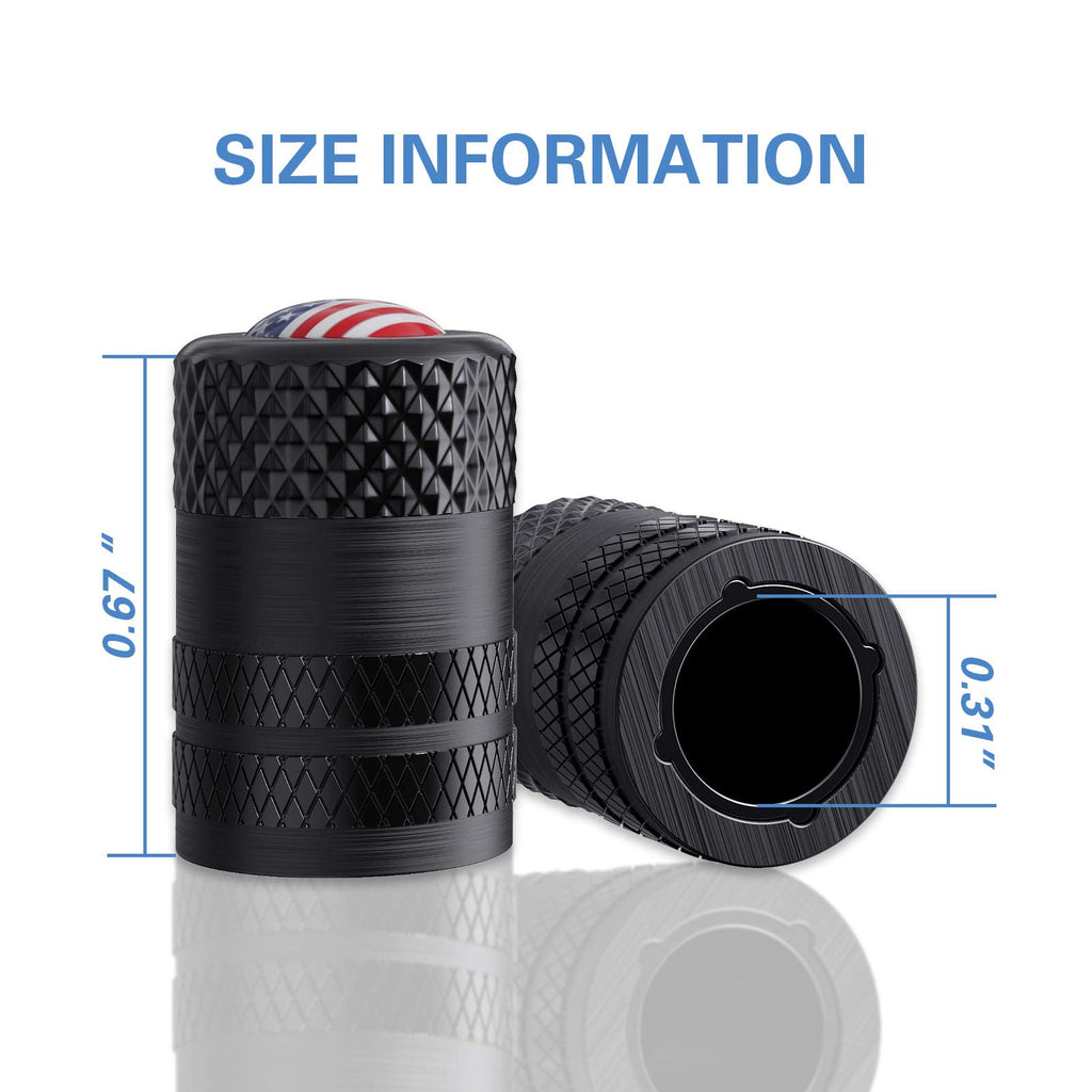 CKAuto Tire Valve Stem Caps, Aluminum Black, 4 pcs/Pack
