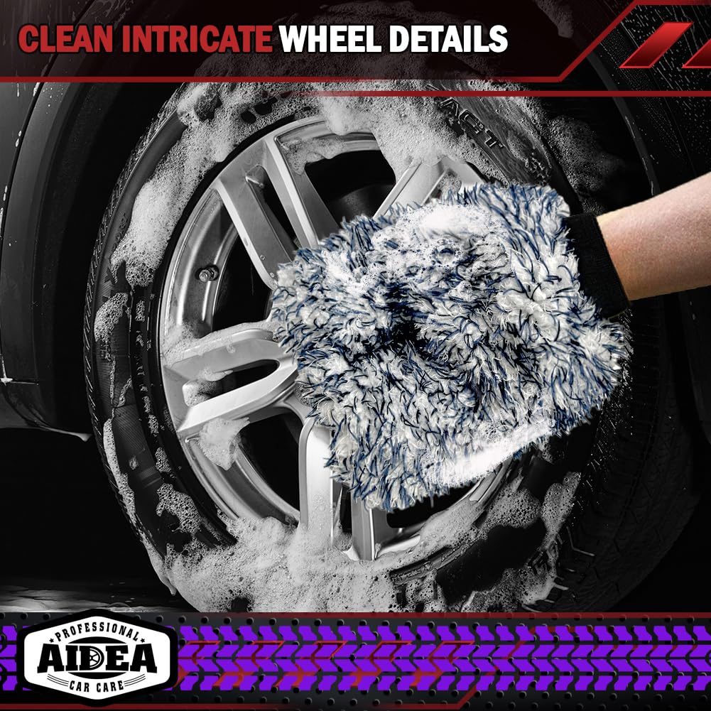 AIDEA Car Wash Mitt Microfiber-2PK, Car Wash Brush, Green, 7.12''X10.14''
