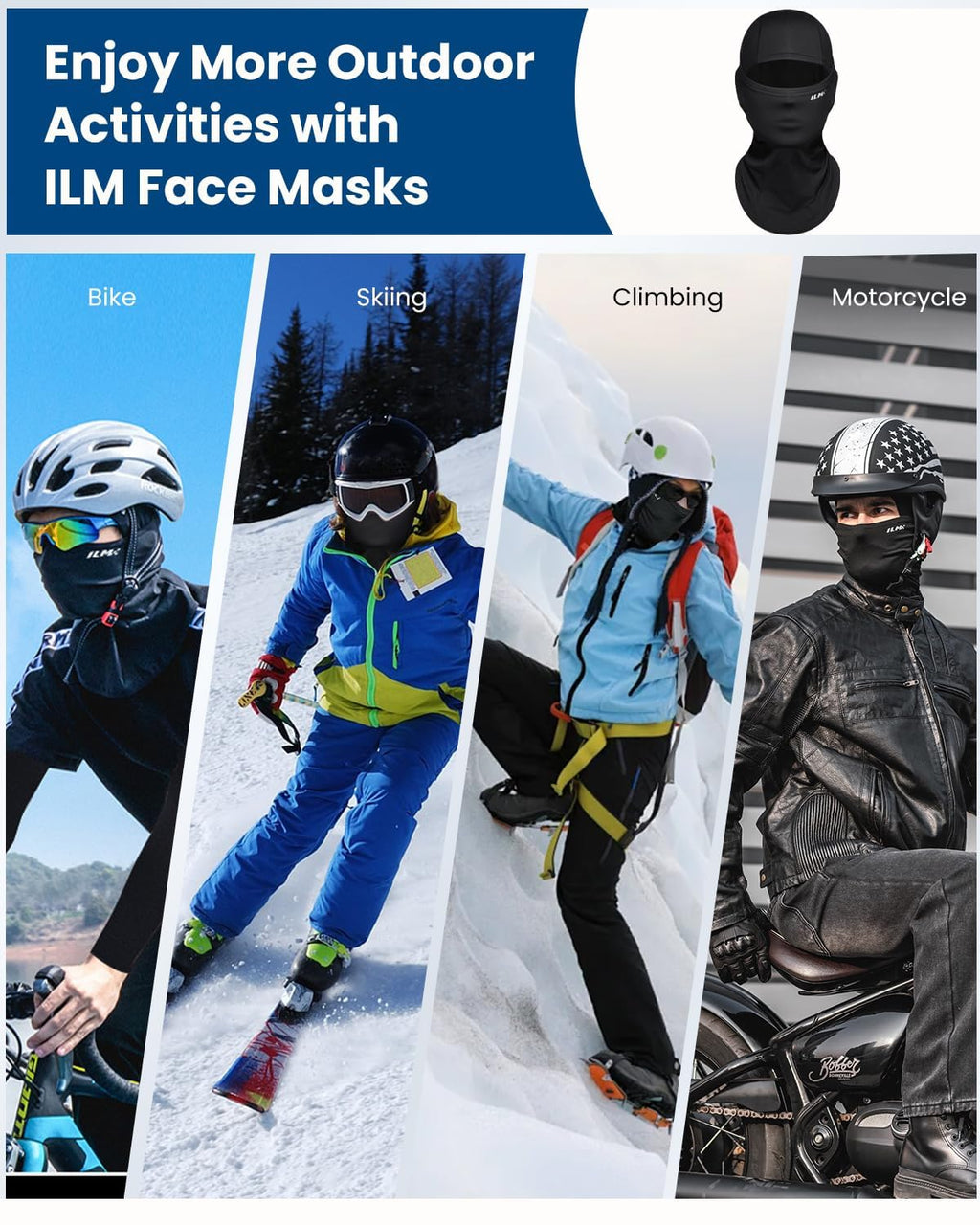 ILM Adult Motorcycle Balaclava Face Mask for Ski FM01A Men Women Black