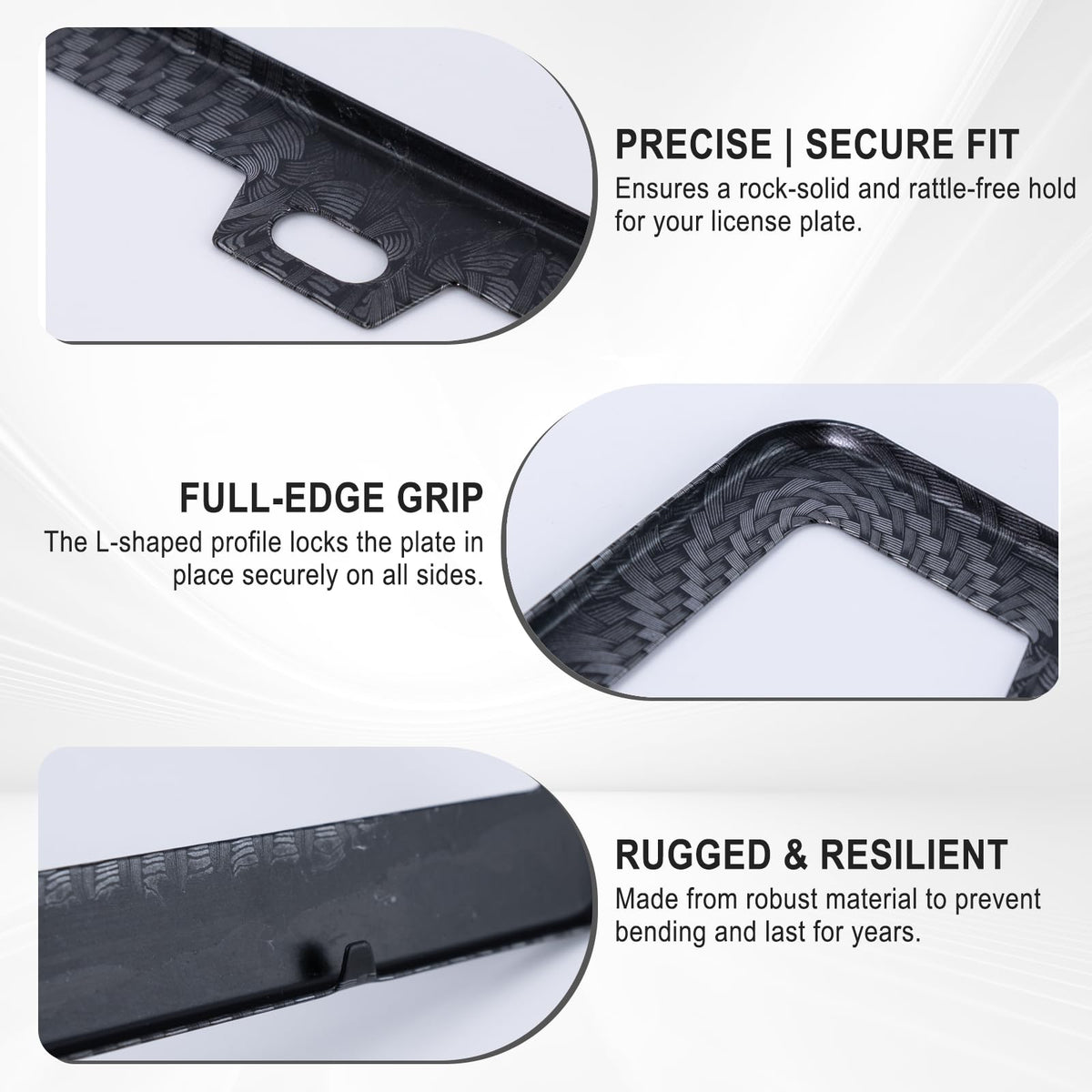 2 Pack Black License Plate Frames - Heavy Duty Stainless Steel Car License Plate Frame with 4 Holes, Rattle Proof Rustproof with Mounting Screws & Caps for Front Rear Cars