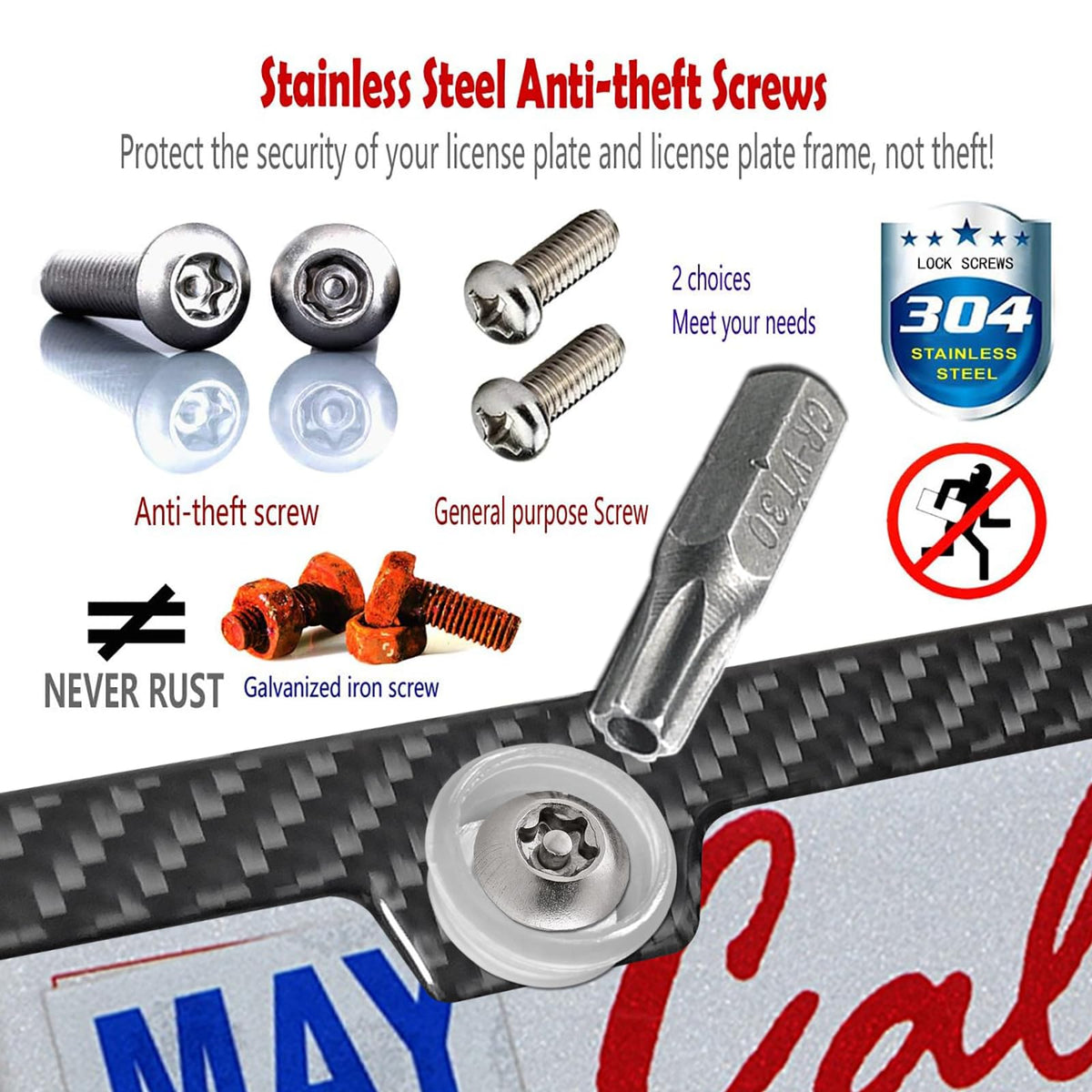 BGGTMO License Plate Bracket Holder- Front License Plate Mounting Kit, Universal Bumper Car Tag Frame Mount Adapter with Stainless Steel Screw Cap, Cable Ties