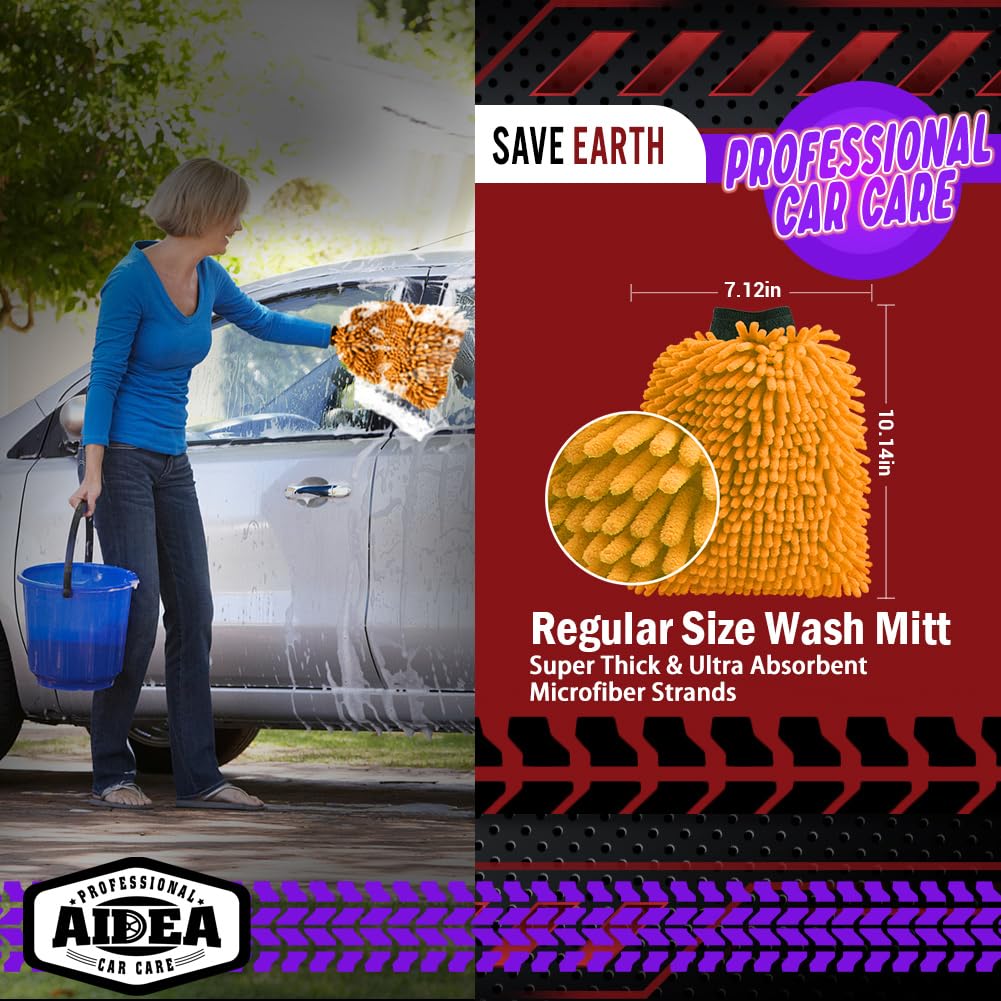 AIDEA Car Wash Mitt Microfiber-2PK, Car Wash Brush, Green, 7.12''X10.14''