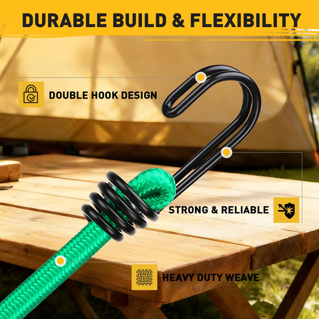 Bungee Cords Heavy Duty Outdoor: 20 Pcs Premium Rubber Bungee Cords with Hooks in a Storage Jar Includes 10", 18", 24", 30", 36", 48" Bungee Cord for Camping, Tent, Fastening Items
