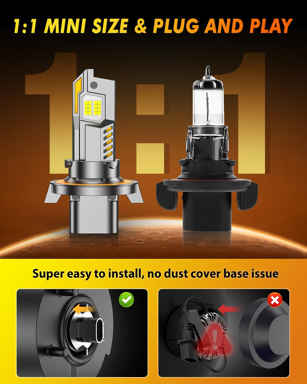 Termitor Latest 9007 LED Bulb Hi/Low Light, HB5 Halogen for HID Kits, 80,000 Lumens, 6500K Daylight White, No Adapter Required, 3-Min Easy Install, 75,000hrs+ Lifespan, IP68, 1:1 size, Pack of 2