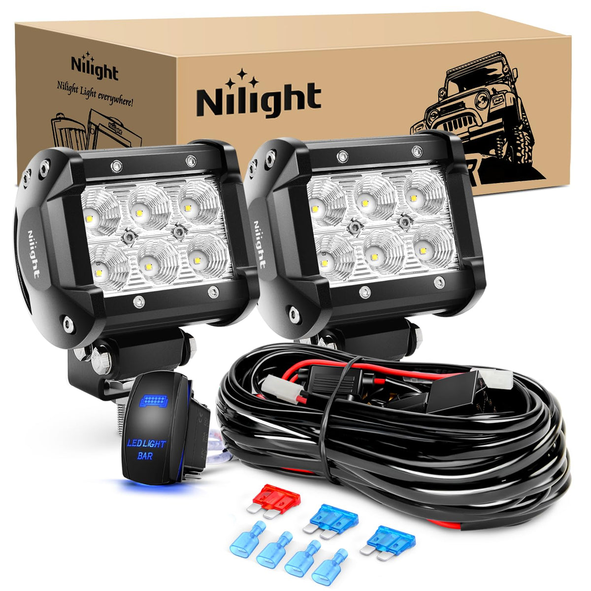 Nilight Led Pods 2Pcs 18W 1260LM Flood Off Road Lights Super Bright Driving Work Fog Lamps for Trucks Pickup Golf Cart SUV ATV UTV 4x4 Van Camper Boat