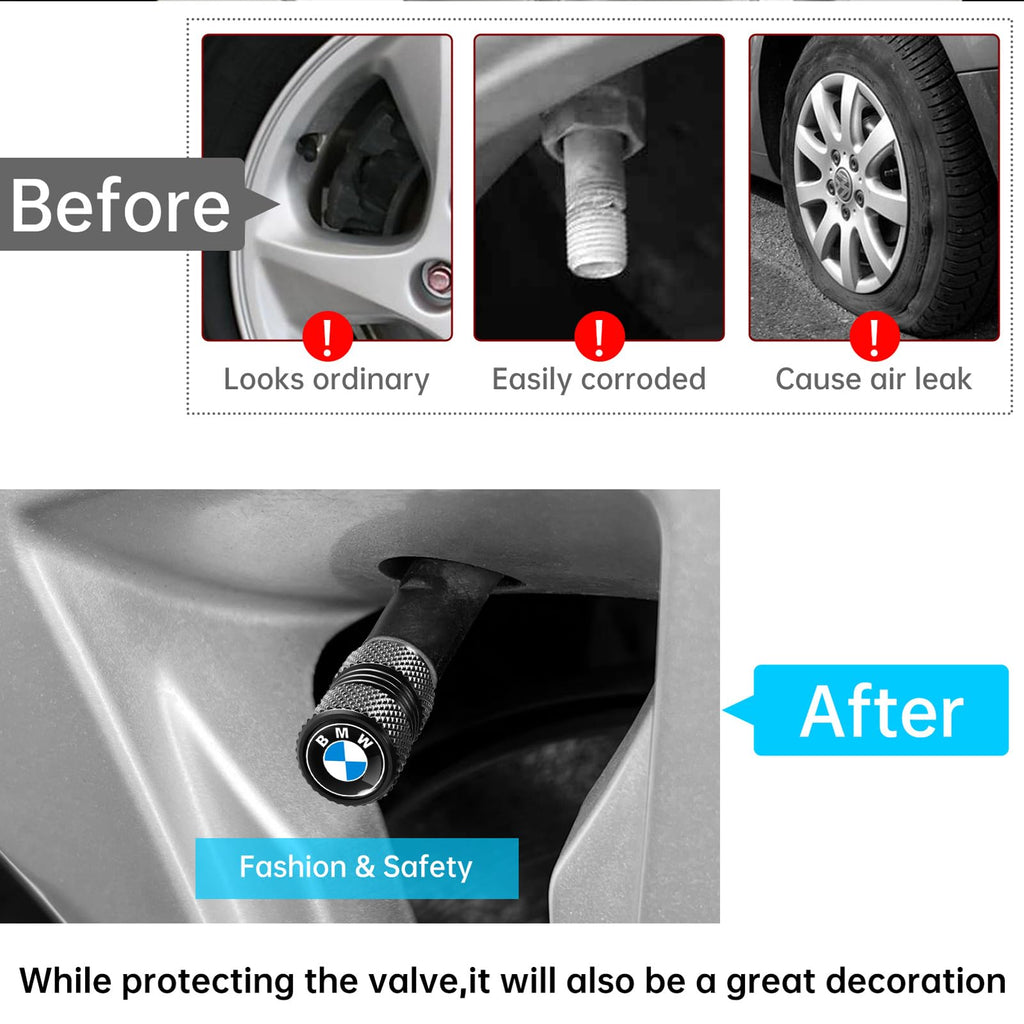 Tire Valve Stem Cap Cover for BMW M Accessories Belt O-Ring Seal Corrosion Resistant Tire Valve Stem Air Cap 4 Pack Black
