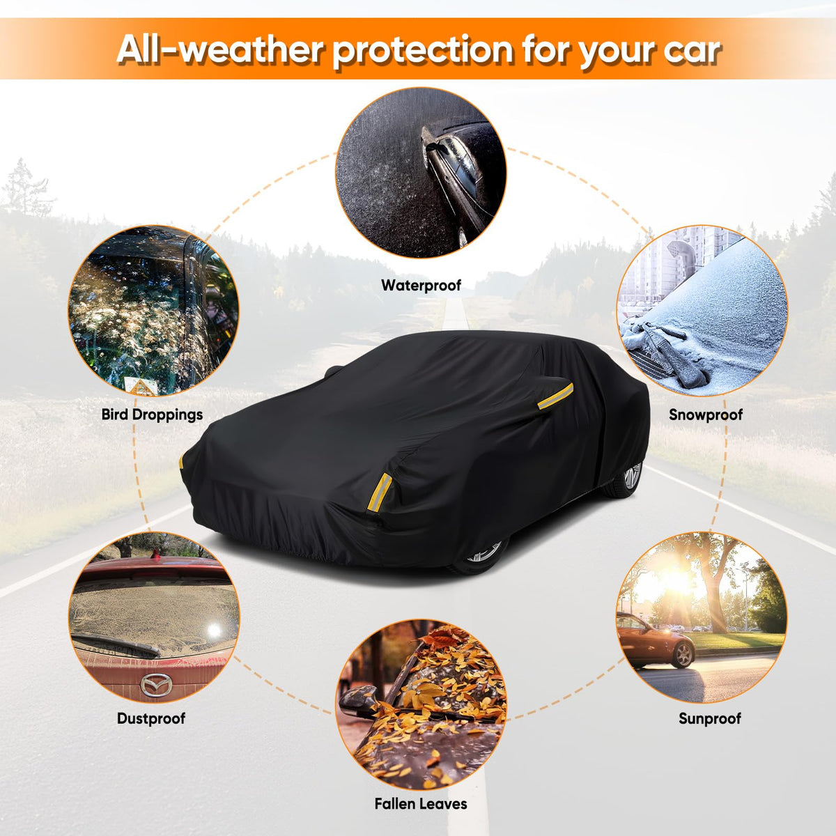 NEVERLAND Car Cover Waterproof All Weather for Sedan 183''L x 70''W x 59''H