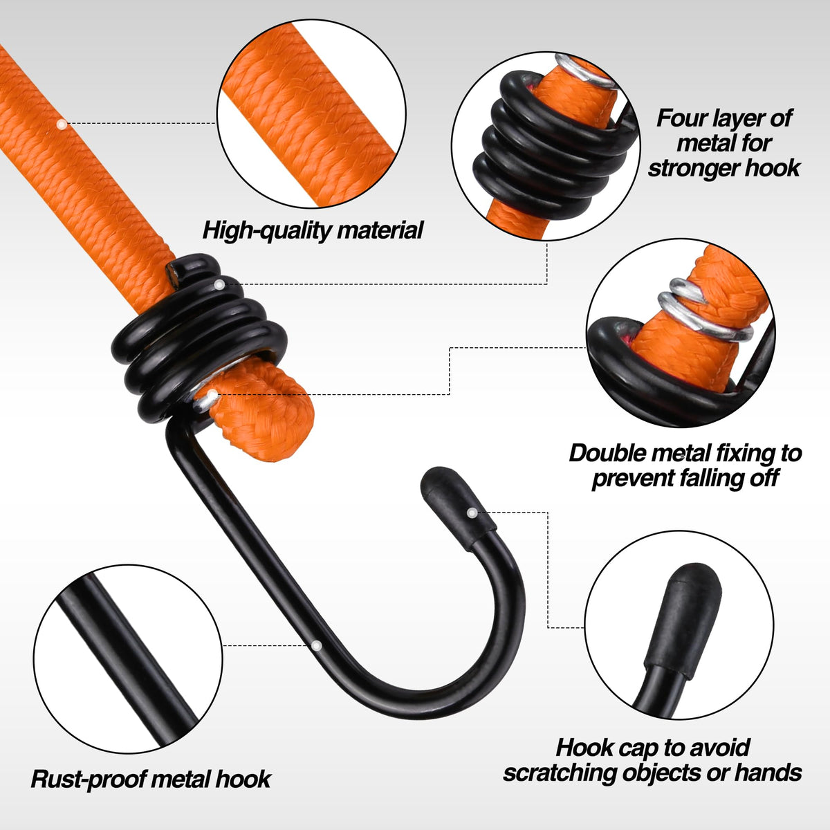 WORKPRO Bungee Cords with Hooks, Heavy Duty Outdoor Bungee Strap, 22-Piece